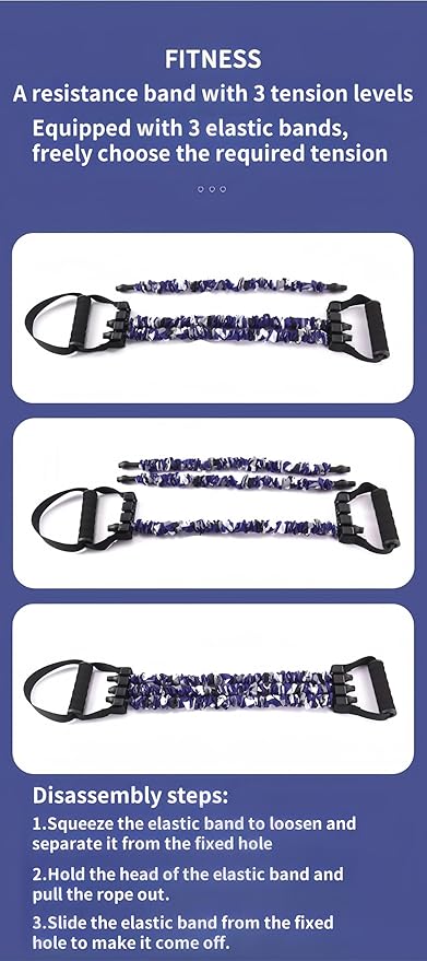 Chest Expander 3-Hole Resistance Band Multifunctional Adjustable Arm Exerciser Natural Latex Tube Anti-Break Durable Quick-Release Camo Sleeve for Women Teens Fitness Training