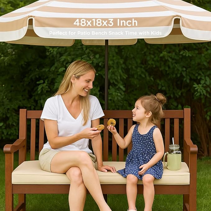 Codi Outdoor Bench Cushion 48 inch, Double Waterproof Patio Furniture Cushions Replacement for Swing, Porch, Couch, 48x18x3'', Beige