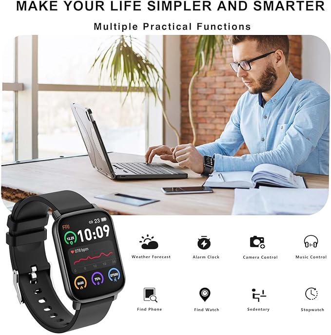 Smart Watches for Men Women, 1.65" Fitness Watch with Calories/Step Counter, 24/7 Heart Rate/BP/Sleep Tracker, Activity & Fitness Tracker with 24 Sport Modes, IP68 Smart Watch for Android iPhone