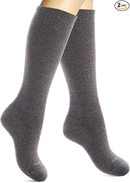 Cotton Compression Socks for Women & Men. 15-20 mmHg Support Knee-High Charcoal Gray X/L