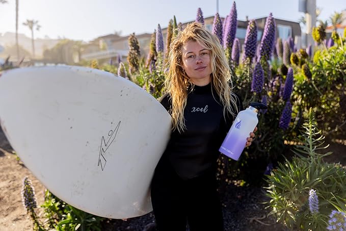 HYDRO CELL Stainless Steel Water Bottle with Straw & 2 Standard Mouth Lids (32oz 24oz 20oz 16oz) Keeps Liquids Hot or Cold w/Double Wall Vacuum Insulated Leak Proof Sport Design (Lavender/White 32oz)