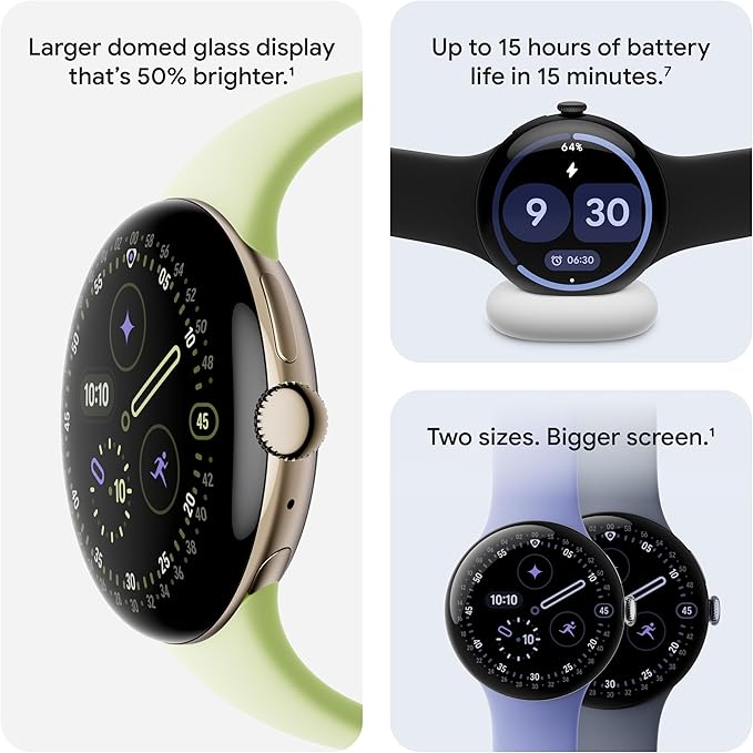 Google Pixel Watch 4 (45mm) - Android Smartwatch with Heart Rate and Sleep Tracking - 40-Hour Battery - Fitness Tracking - Google AI - Polished Silver Aluminum Case - Porcelain Active Band - LTE