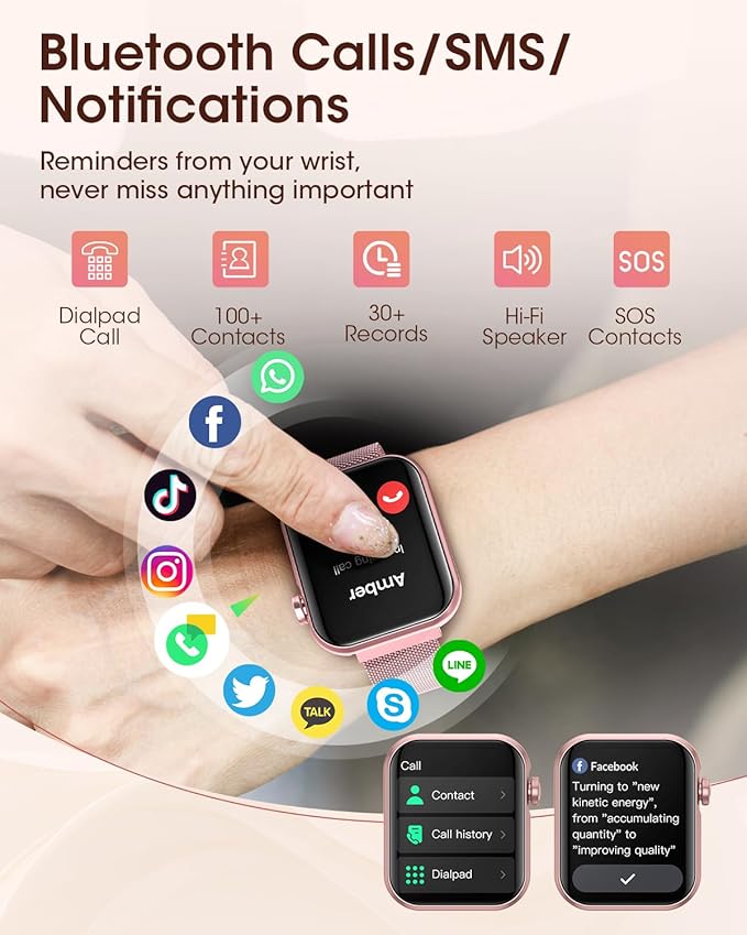 Smart Watches for Women, Fitness Tracker Watch for Sleep/Heart Rate/SpO2/Blood Pressure Monitor, 1.85'' Smartwatch for Android iPhone, Calls/SMS/Notifications, 100+ Sports Modes, 300+ Dials, 3 Bands