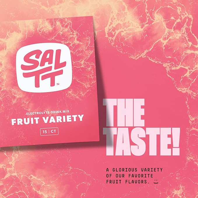 SALTT Electrolytes Powder Packets, Fruit Variety Pack (15 Packets) - Magnesium, Potassium, Sodium, Trace Minerals - Vegan & Gluten Free - Travel Essentials - Made in USA