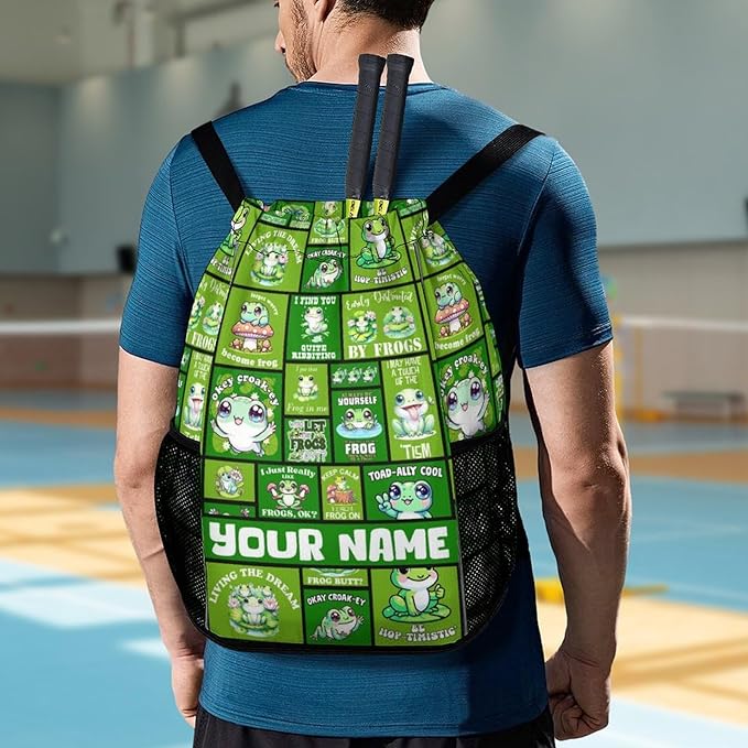 Custom Frog Drawstring Backpack - Cute Cinch Sack, String Backpacks with Pocket for Kids Women Men Boys Girls for Gym Outdoor Sports Travel Athletic Drawstring Bag - Lightweight/Foldable