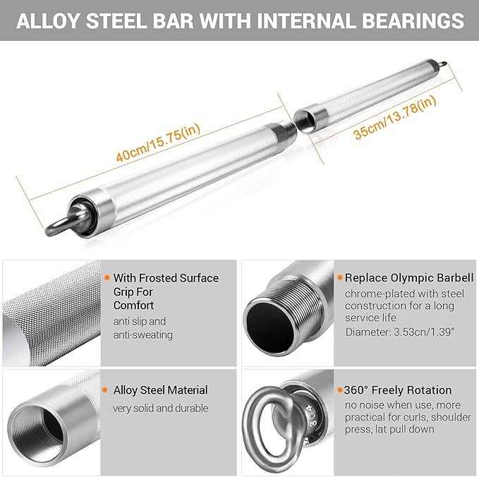 DASKING Detachable Resistance Bands Bar 30"/35.4"/38.5" Length Max Load 500LBS for Home Gym Full Body Workout Fitness Bar