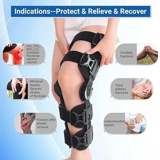 ROM Knee Brace with Shoulder Strap - Hinged Post OP Knee Brace Immobilizer Leg Braces Orthopedic Patella Knee Support Orthosis for ACL, PCL, MCL Injury, Meniscus Tear, Adjustable for Left and Right Leg