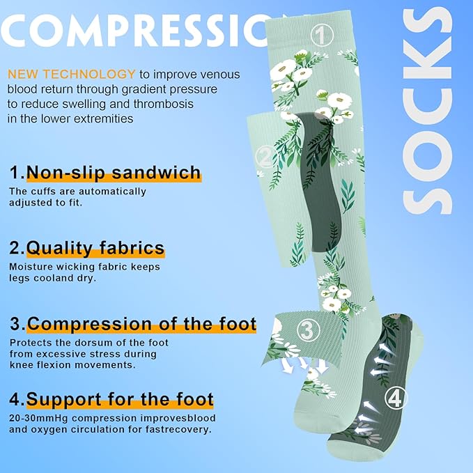 bropite Halloween Compression Socks for Women & Men-Pumpkin Ghost 6 Pairs 20-30mmhg Support Running Nurse Travel