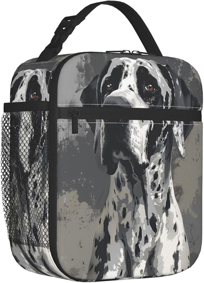 Great Dane Portrait Insulated Lunch Box, Reusable Thermal Lunchbox with Black and White Artistic Dog, Portable Handbags for Office, Beach, Camping, Road Trip, Hiking, Gifts for Pet Lovers