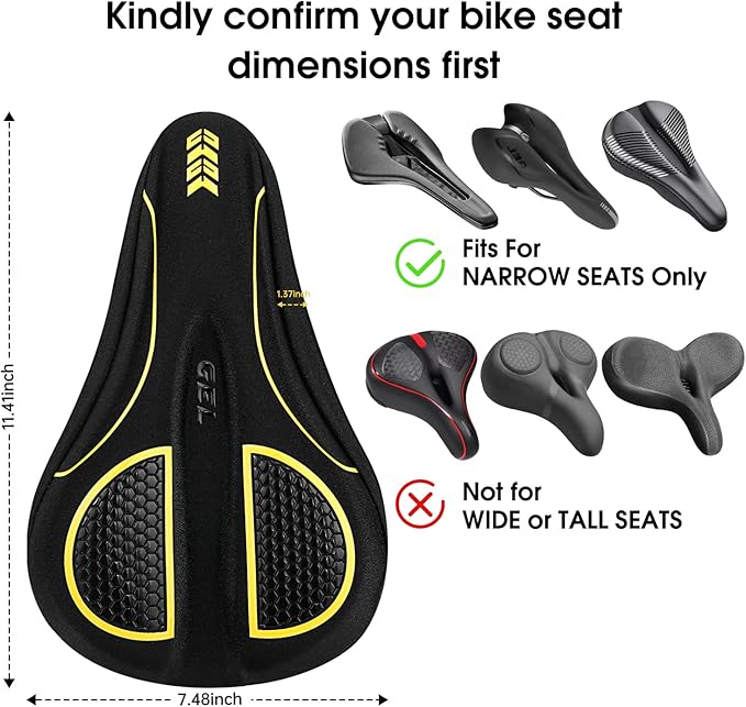 MSDADA Bike Seat Cushion - Gel Bike Seat Cover Padded for Men & Womens Comfort, Soft Bicycle Saddle Compatible with Exercise Spin Stationary Bike, for Indoor and Outdoor Cycling (Yellow)
