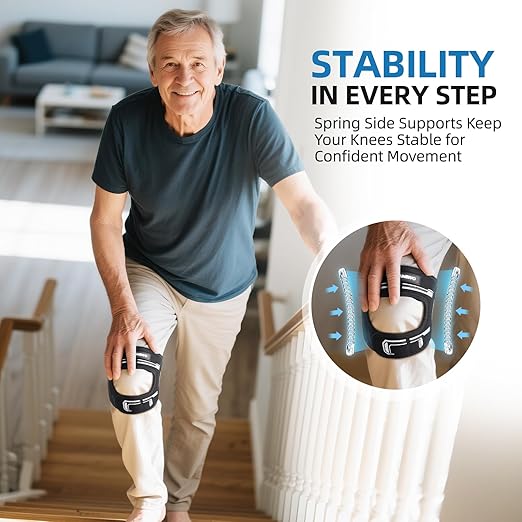 CAMBIVO Knee Brace for Men and Women, Patella Tendon Knee Strap with Gel Pad and Side Stabilizers, Adjustable Knee Band for Knee Pain Relief, Lightweight Knee Support for Workouts, Running, Training (Black, S/M)