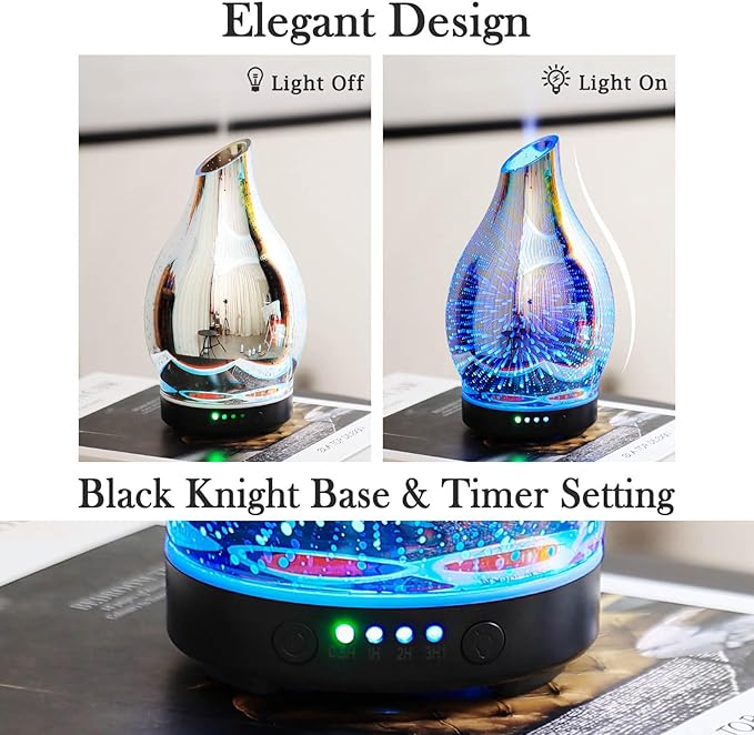 Porseme 150ml Essential Oil Diffuser Glass Color Changing Aroma Air Diffusers Aromatherapy Ultrasonic Cool Mist Humidifier 6 Running Hours Waterless Auto-Off for Sleeping Yoga Office Spa