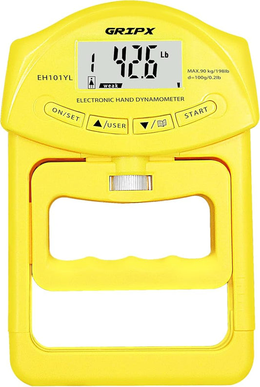 GRIPX Digital Hand Dynamometer Grip Strength Measurement Meter Auto Capturing Electronic Hand Grip Power 198Lbs / 90Kgs
