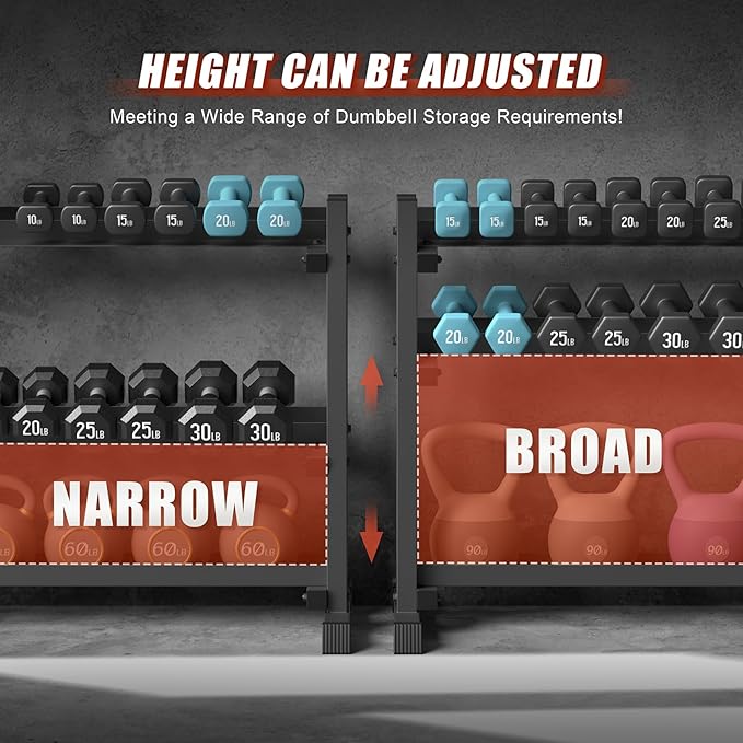 3-Tier Dumbbell Rack Stand Only, 1200LB Capacity Jusgym Adjustable Weight Rack for Home Gym, Heavy-Duty Weight Stand for Dumbbells Kettlebells