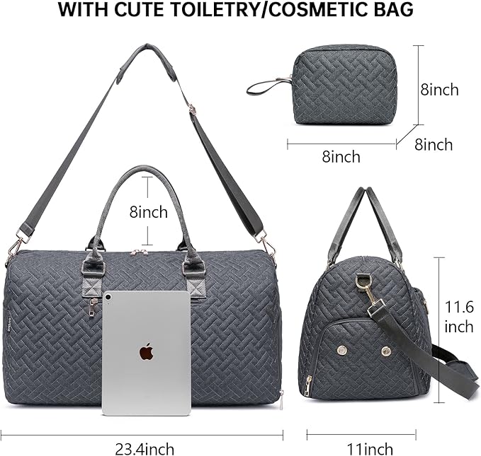 Duffle Bag for Travel, Weekender Bag with Shoe Compartment, Carry On Overnight Bag for Women with Toiletry Bag, Gym Bag with Wet Pocket, Hospital Bags for Labor and Delivery Beige