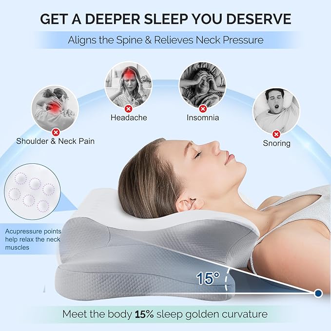 Cervical Pillow for Neck Pain Relief - Cooling Ergonomic Dual-Sided Orthopedic Neck Pillow with Ice Silk Pillowcase, Breathable Memory Foam Contour Pillow for Side, Back, Stomach Sleepers