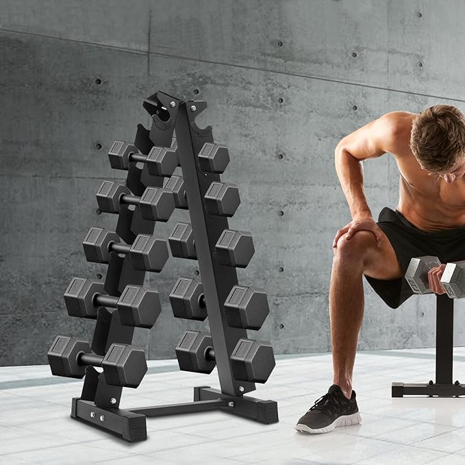 Dumbbell Rack Stand, 3 Tier Steel Dumbbell Holder 176 LBS Heavy Duty A-Frame Storage Rack Compact Weight Holder for Home Gym Fitness Storage