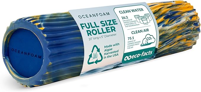 Oceanfoam Tidal Roller - Royal, Gold & Natural Marbled - Muscle Massage Foam Roller for Back Pain & Stretching - Firm & Ergonomic Wide Wave Textured - Yoga, Athletics, & Wellness - Full Size, 20" x 5"
