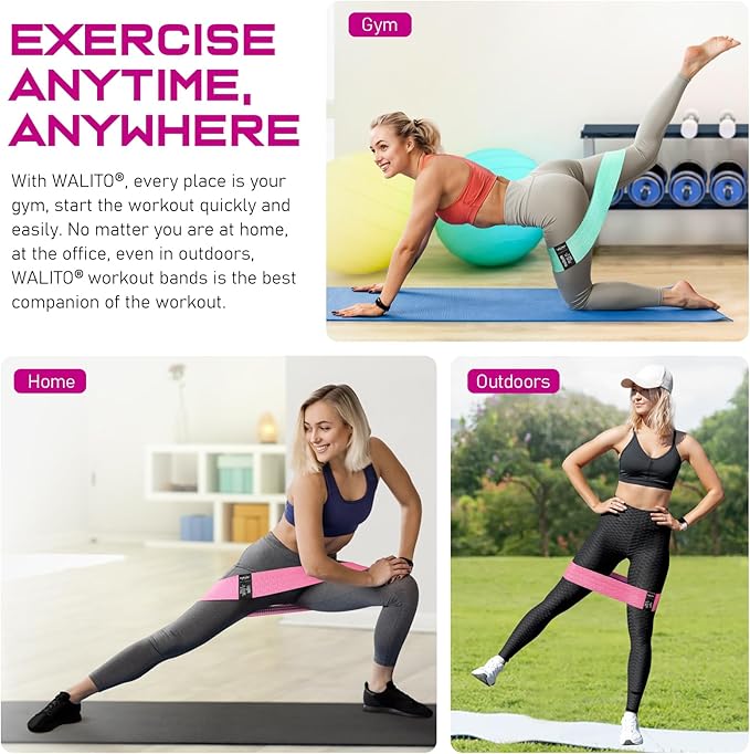 WALITO Resistance Bands for Working Out, Fabric Exercise Bands for Legs and Butt, Workout Bands for Women and Men, Booty Band for Yoga Starter Set, Pilates, Rehab, Fitness and Home Workout