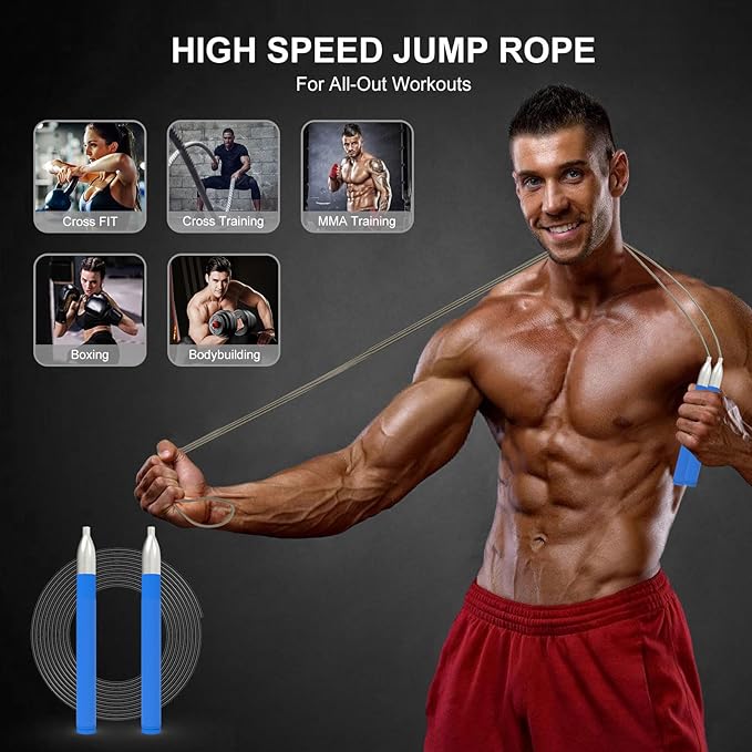 Speed Jump Rope for Men Women, Fitness Skipping Rope with Aluminium Handle and 2 Ropes, Self-Locking Design Adjustable Jumping Rope for Adult Workout Boxing