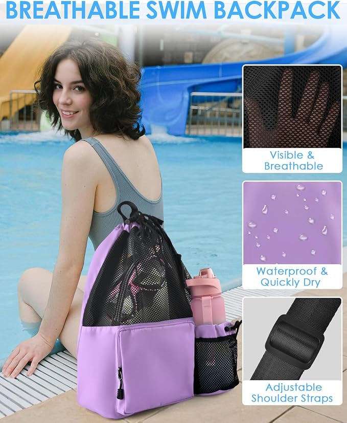 BROTOU Swim Bag Beach Backpack with Wet Pocket Mesh Drawstring Bags for Swimming, Gym