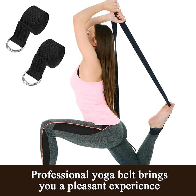10 PCS Yoga Belt Strap for Stretching, Exercise Belt with Metal D Ring, 6 Feet Yoga Stretching Strap with Loops, Adjustable for Gym, Pilates & Physical Therapy, Black