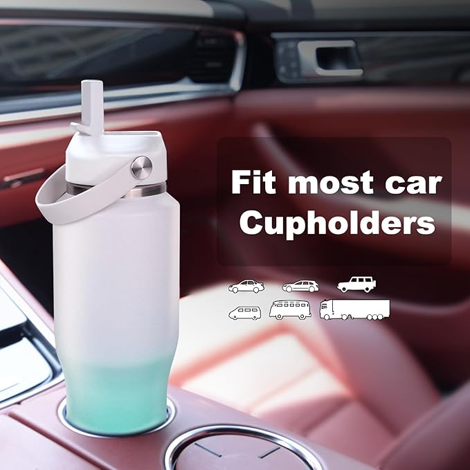32oz Insulated Water Bottle, Fit in Any Car Cup Holder, Water Bottle with Straw Lids, Stainless Steel Insulated Water Flask Double Wall Leak-proof BPA Free to Keep Cold&Hot