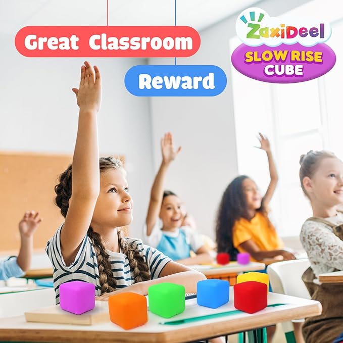 50 Pack Slow Rising Stress Cube: Stretchy Fidget Toys for Anxiety Relief, Large Size Squishy Cube, Pull Stretch Fidgets for Classroom Prize, Classroom Reward for Student