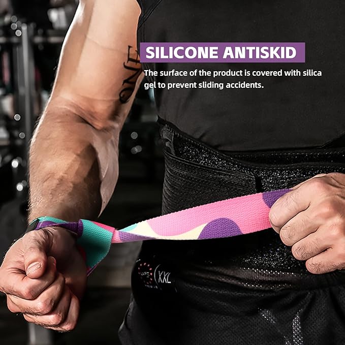 SKDK Cotton Hard Pull Wrist Lifting Straps Grips Band-Deadlift Straps with Neoprene Cushioned Wrist Padded and Anti-Skid Silicone - for Weightlifting, Bodybuilding, Xfit, Strength Training