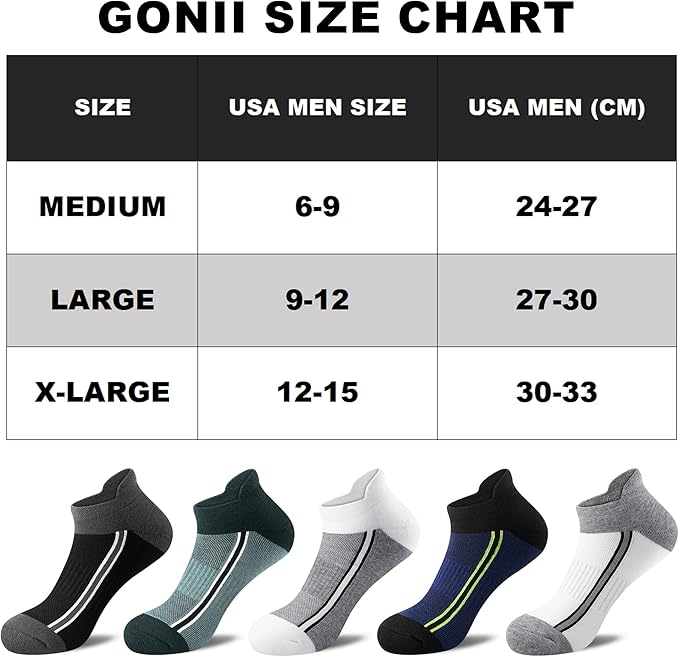 Gonii Men's Running Athletic Ankle Socks - Thick Cushioned Low Cut Socks (5 Pairs)