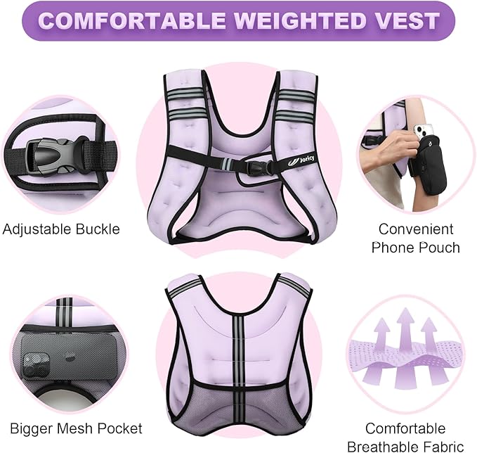 Weighted Vest 5lb/8lb/10lb/15lb/20lb/25lb/30lb Weight Vest Woman Men with Reflective Stripe, Rucking Running Vests for Women Workout Walking Strength Training Weight Loss Fitness Weightlifting