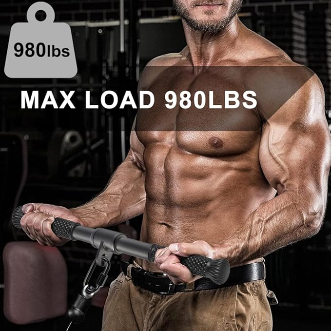 SELEWARE Rotating Straight Bar Cable Machines Attachments for Gym, Pull Down Bar Press Down Bar with Non-Slip Rubber Handle, Universal Attachment for Cable Machines