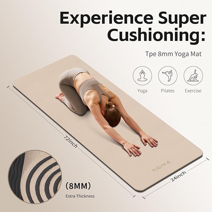 Yoga Mat 8mm Super Thick TPE Fitness Mat | SGS Certified | Non-Slip, Odorless & Tear-Resistant | Unisex with Strap | for Yoga, Pilates, Meditation & Home Workouts