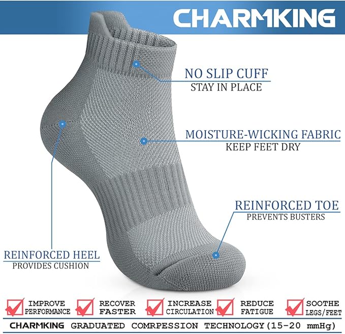CHARMKING Compression Socks for Women & Men Circulation 15-20 mmHg is Best for Athletic Running Cycling Nurse Daily Wear