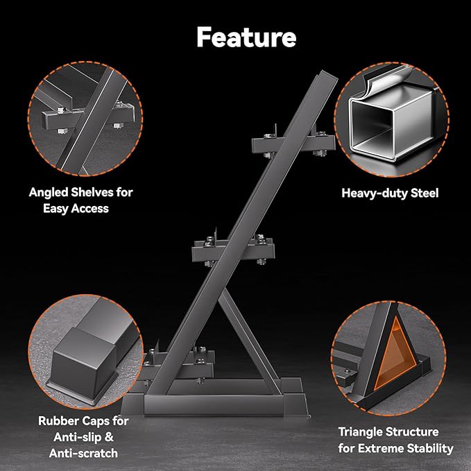 Heavy Duty Dumbbell & Kettlebell Storage Rack Stand, Space-Saving Weight Organizer with Anti-Slip Pads for Home Gym (Dumbbells Not Included)