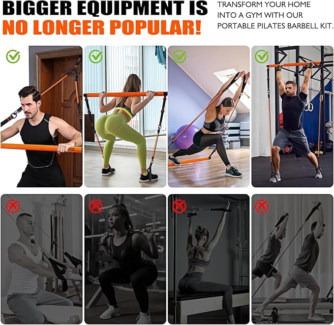 Pilates Bar Kit with Resistance Bands, Pilates Equipment, Multifunctional Pilates Bar for Women & Men, Pilates kit for Hip, Back, Arm, Full-Body Workouts, Home Gym Strength Training Equipment
