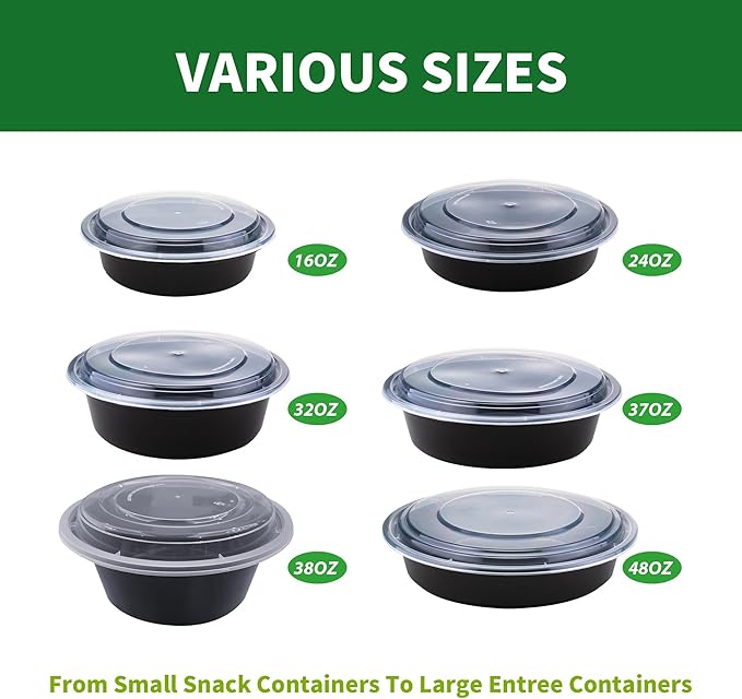 Round Meal Prep Containers with Lids, 50 Pack 32oz (100-Piece) Disposable Leakproof Take Out Food Storage Containers, Plastic To Go Lunch Boxes, BPA Free, Microwave/Dishwasher/Freezer Safe