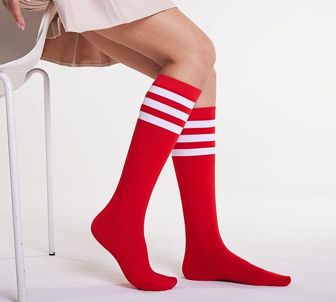 FITRELL Women's Knee High Socks Outdoor Sport Athletic Socks Casual Stripe Tube Socks 1-4 Pack