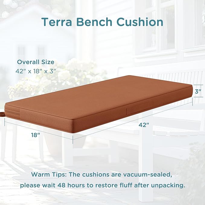 Codi Outdoor Bench Cushion 42 inch, Double Waterproof Patio Furniture Cushions Replacement for Swing, Porch, Couch, 42x18x3'', Spice