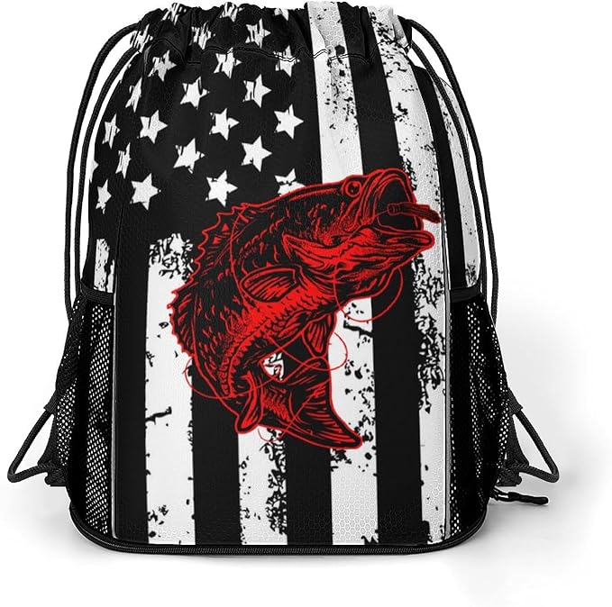 Fish Flag Drawstring Backpack Gym Bag With Shoe Compartment String Bag Sport Beach Swimming Sackpack For Women Men