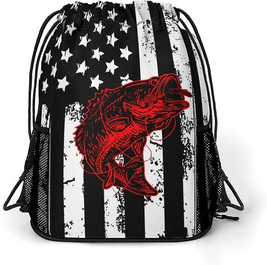 Fish Flag Drawstring Backpack Gym Bag With Shoe Compartment String Bag Sport Beach Swimming Sackpack For Women Men