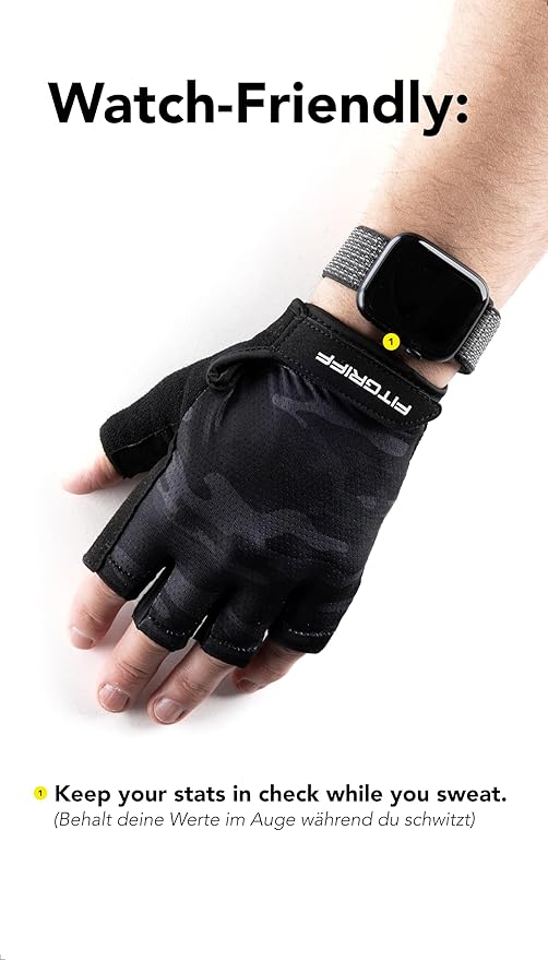 Fitgriff® Workout Gloves (Padded) for Men & Women - Fingerless Gym Gloves for Weight Lifting, Training - Full Palm Protection