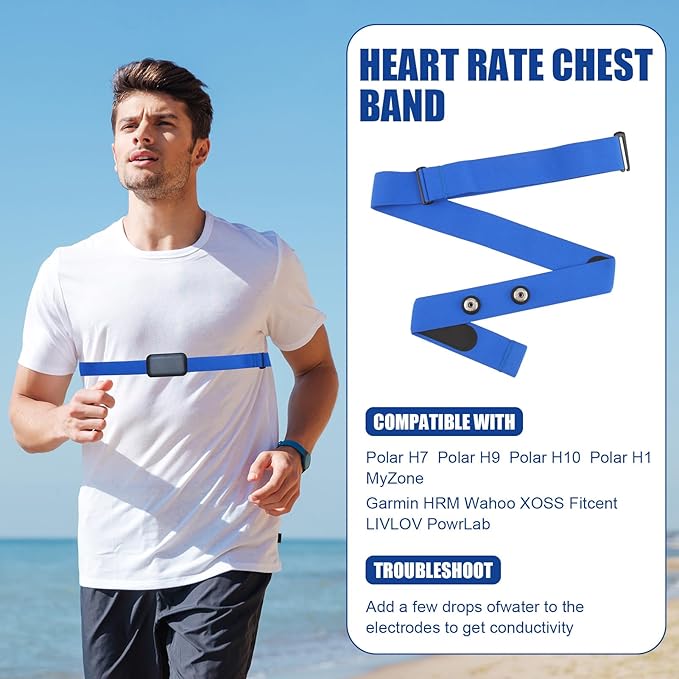 Heart Rate Monitor Chest Band for Polar H10 H9 H7, Adjustable Waterproof Replacement Chest Strap Compatible with Polar Garmin