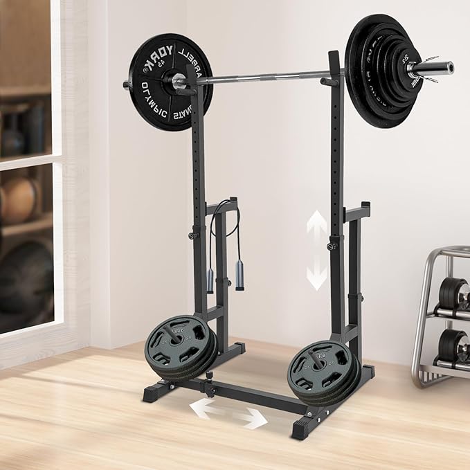 Adjustable Barbell Rack, Multi-function Barbell Rack,Squat Rack Stand, Barbell Rack for Bench Press,Weight Lifting Rack for Home Gym Strength Training Fitness Workout, Max Load 550LBS