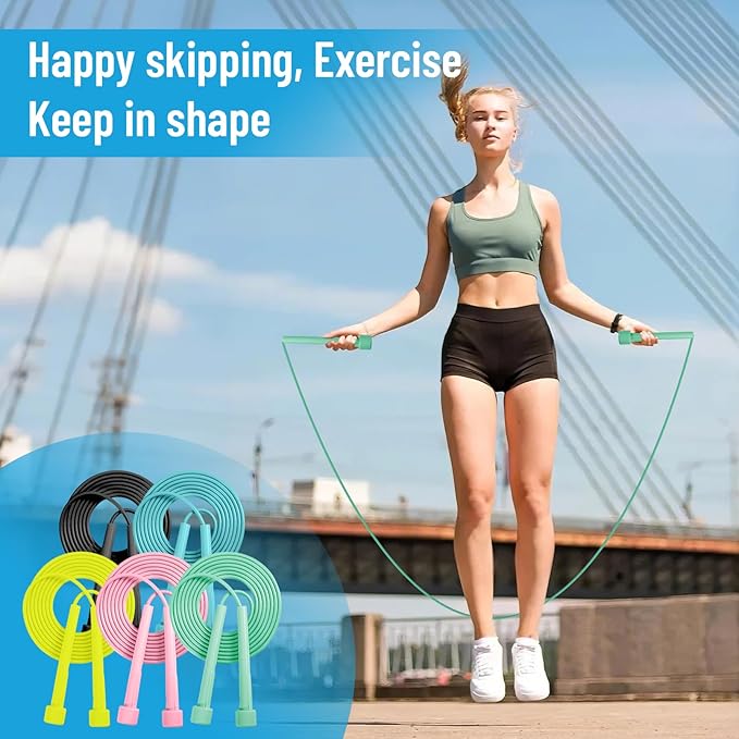 10 Pack Jump Ropes for Kids, PVC Skipping Rope with Plastic Handles, Adjustable Jumping Ropes, Lightweight Speed Rope for Women Men Outdoor Fitness Exercise Training Racing, 5 Colors