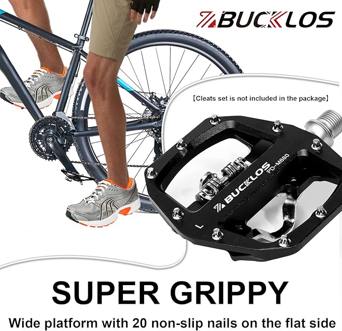 BUCKLOS SPD Pedals PD-M680 Mountain Bike Clip in SPD Flat Combo Dual Sided Pedals - Road Bike MTB Clipless Sealed Bearing Bicycle Clips Pedal Compatible with Shimano SPD Cleats (Black…
