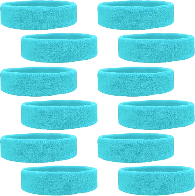 12 Sweatbands Cotton Sports Headbands Terry Cloth Moisture Wicking Athletic Basketball Headband by Kenz Laurenz