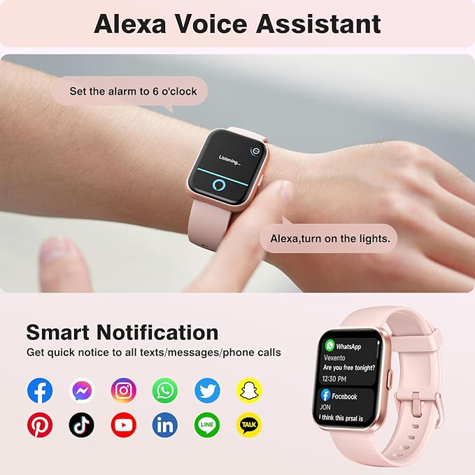 Fitpolo Smart Watches for Women Android iPhone, 1.8'' Women Smartwatch with Alexa Built-in, Bluetooth Calls, IP68 Waterproof, 7 Days Battery, Heart Rate/Sleep/SpO2 Monitor, 110 Sports Mode