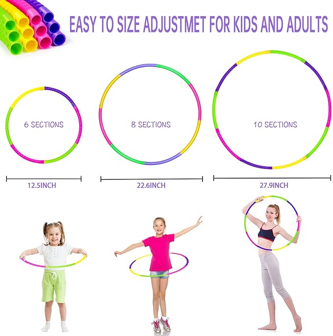 Exercise Hoops for Kids, 4P/8P Detachable & Size Adjustable Toy Color Hoop Rings for Outdoor Gymnastic Dog Agility Equipment Sports Party Games