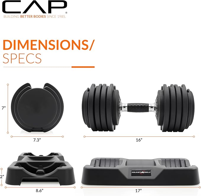 CAP Barbell ADJUSTABELL Adjustable Round Dumbbell Weights - Singles & Pairs | 12.5 lb, 25 lb & 55 lb | Multiple Handle Options